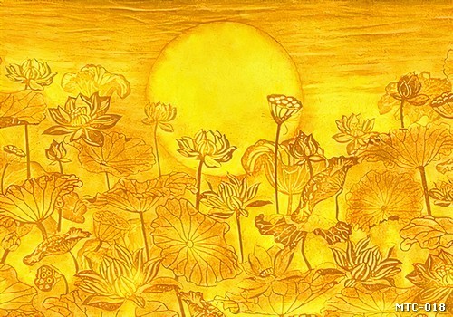 Tranh in trúc chỉ phòng thờ hoa sen MTC-018